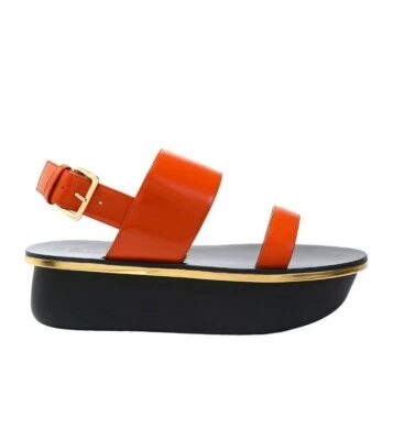 $850 NUEVO EN CAJA MARNI Icónico Cuña Plataforma Sandalias Naranja Cuero Zapatos 39 IT 9 EE. UU. Foto 1 de 4