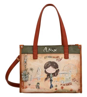 Anekke Peace & Love tote bag borsa a mano borsa cammello marrone chiaro marrone nuova - Immagine 1 di 4