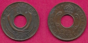 ÁFRICA ORIENTAL BRITÁNICO 1 CENTAVO 1951-H ISABEL II, AGUJERO CENTRAL DIVIDE CORONA Y DE - Imagen 1 de 1