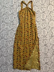 Carmen Marc Valvo Abstract A Line Silk Cocktail Dress Side Split Halter Size 4 - Picture 1 of 5