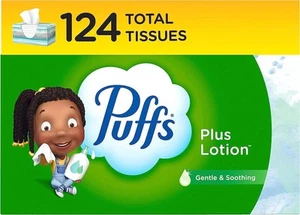 Puffs Plus Lotion Facial Tissues, 1 Family Box, 124 Tissues per Box - Picture 1 of 10