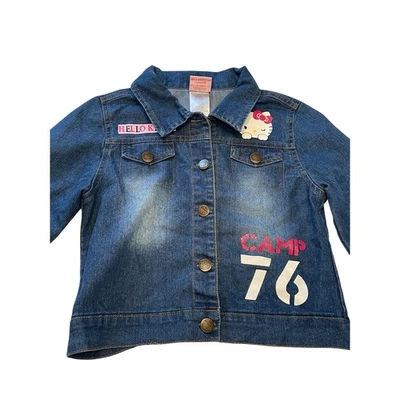 Hello Kitty Sanrio Girls Medium 7/8 Denim Sparkly Monogram Jean Jacket Buttons - Image 1 of 4