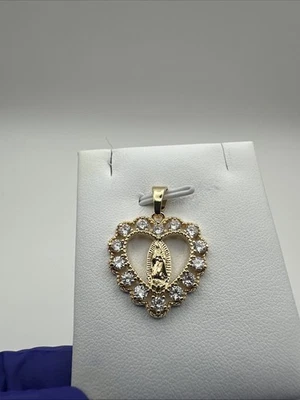 Moda Colgante Corazón Virgen María Tono Dorado 4.0mm BO 2.7g 1.1” con Fianza | F178 Foto 1 de 4