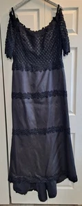 Sz16Vintage Helen Morley Designer Black Formal Gothic Wedding Dress Floral Lace - Picture 1 of 9