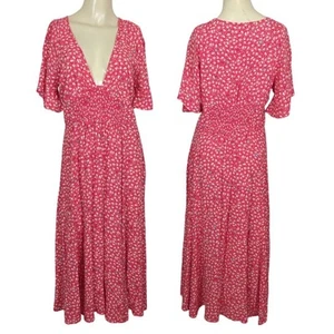 Abito estivo Free People In Full Bloom floreale rosa bianco midi taglio basso davanti tg L - Foto 1 di 18