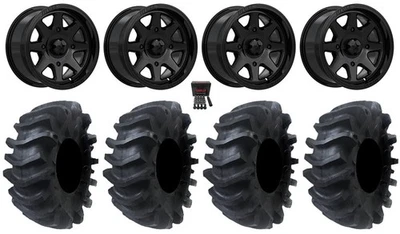 MSA Spark 14" Wheels Black 28" AquaTorque Tires Yamaha Viking Wolverine - Image 1 of 4