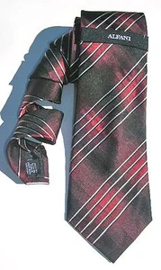 Alfani NEW Black Red Striped Plaid Men's Neck Tie Silk $55 A1390 - Picture 1 of 2