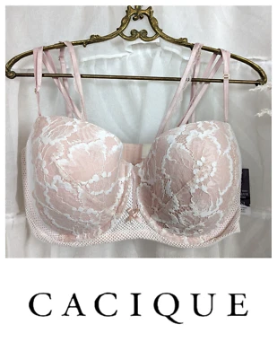 The Seriously Sexy Cacique Collection Multi-Way Strapless Pink Lace Bra 40F - Image 1 of 4