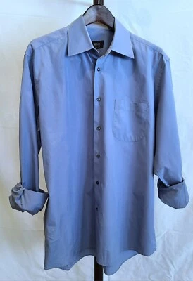 Hugo Boss Designer MENS Button Dress Shirt Blue 2 Ply Business Casual LG. 41/16 - Image 1 of 4