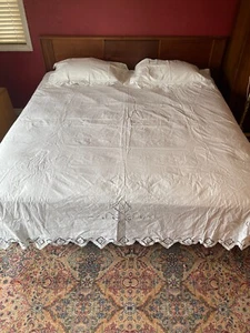 CUTWORK COTTON BEDSHEET COVER W/ 2 PILLOW SHAMS VINTAGE SHABBY CHIC WHITE - Picture 1 of 9