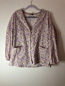 Barco Flower Jacket Cardigan Long Sleeve Scrub Top Medical Uniform Large - Picture 1 of 7