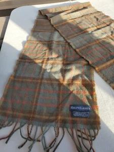 POLO Ralph Lauren 100% lana di agnello sciarpa scozzese multicolore blu marrone rossastro - Foto 1 di 9