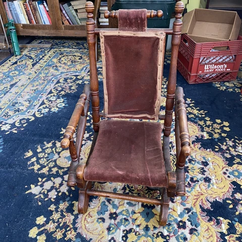 Child’s  1800's Carpet Rocking Chair Victorian Platform Rocker with Coil SPRINGS Cover