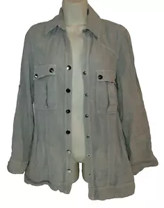 Armani Collezioni Womens 8 Linen? Button Jacket Top Gray Size 8 Roll Tab Sleeves - Picture 1 of 24