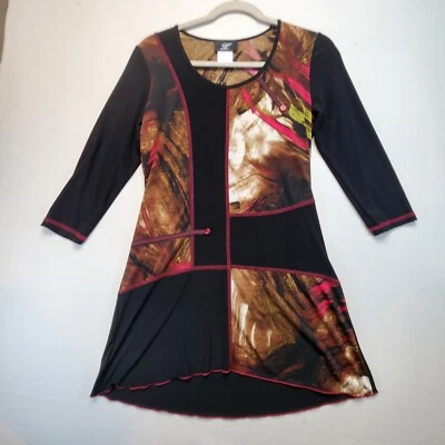 Camisa Top Libra Mujer Pequeña Negra Marrón Rosa Estampado en Bloques de Color Costuras Acento Foto 1 de 4