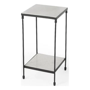 Butler Specialty Company Larkin Outdoor Marble & Iron Side Table In Black - Picture 1 of 7
