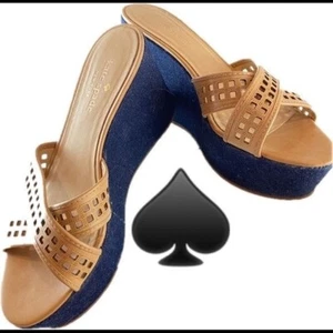 Kate Spade Platforms Wedge Denim & Natural Sandal Size 7.5 - Picture 1 of 7