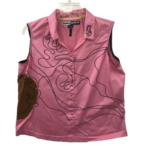 Jamie Sadock Pink Multicolor Abstract Sleeveless Button Top Size XL 100% Cotton - Picture 1 of 7