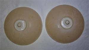 Pair 2 Vintage Art Deco 10" Peachy Beige Glass Ceiling Light Shades 3 Hole - Picture 1 of 7