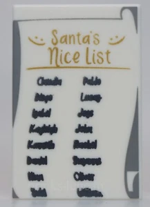 Lego 2x White Tile 2 x 3 with Gold Santas Nice List and Black Names Pattern - Picture 1 of 1