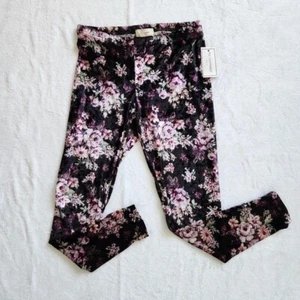 NWT Black Velvet Floral Leggings Large Stretch Velour Ankle Length Cottage Goth - Picture 1 of 12
