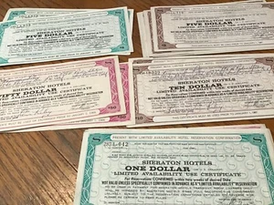 1967-68  Sheraton Hotel $50, $10, $5, $1 Guest Certificates, 25 Pieces. Expired - Picture 1 of 3