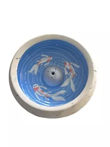 Handmade Koi Fish Incense Holder Ceramic Multicolor Hand Round Artisan Pottery - Picture 1 of 7
