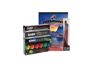 SoHo Urban Artist Heavy Body Acrylic Paints - Set of 16 Colors w/ Brushes & Pad - Picture 1 of 6