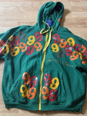 Sudadera con Capucha Gino Green Global 999 Vintage Y2K Cremallera Completa Verde Talla 4XL Foto 1 de 4