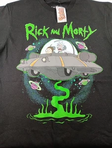 Mens T Shirt Rick and Morty UFO - Size Small - Black Graphic Print NWT - Picture 1 of 8