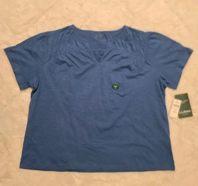 L.L. Camisa Bean Algodón Orgánico Cuello Dividido Talla XL Pequeña Camiseta Azul Rústico Cuello en V Foto 1 de 4