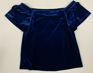 White House Black Market Blue Velour Off The Shoulder Flutter Sleeve Top Size S - Picture 1 of 7
