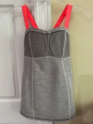 Top de ejercicio Lululemon para mujer negro/crema/gris/naranja con correa, sujetador incorporado, talla 4 Foto 1 de 4