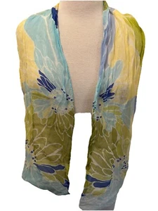 Talbots Blue & Green With Silver Metallic Threading Floral Silk Blend Scarf   - Picture 1 of 2