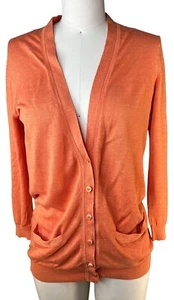 Ann Taylor Women’s Deep Coral Silk Linen Long-sleeved Cardigan - Picture 1 of 7