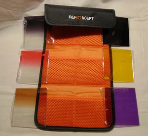 6 NEW K&F Concept Lens Filters 3 Solid 3 Ombre 3 1/4" by 3 3/4" in Case - Picture 1 of 7