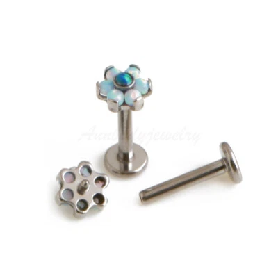 16g Titanium 5mm Opal FLOWER Cartilage Tragus Labret Forward Helix Earring Stud - Image 1 of 2