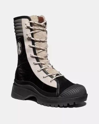 Coach Sidney Leather Nylon Combat Boots W 6.5 NEW Black White - Image 1 of 4