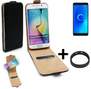 Custodia 360° per Alcatel 3X + custodia paraurti universale similpelle nera - Foto 1 di 1