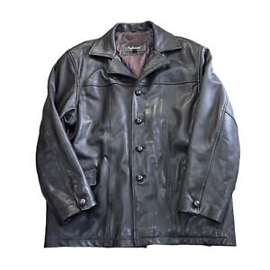 Vintage Eichenholz Leder Blazer Jacke Mantel gesteppt schwer klassisch schwarz Herren XL