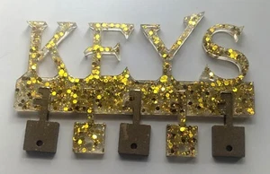 Handmade KEYS key holder for 5 Gold and glitter 8" x 3.5" x .25" - Picture 1 of 5