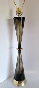Vintage Mid Century Modern italienische mundgeblasene Rauch Sanduhr Form & Messing Lampe - Bild 1 von 11