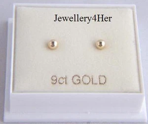 Solid 9ct Gold 3mm Small Plain Round Bead Ball Studs Earrings B'day GIFT BOX NEW - Picture 1 of 5
