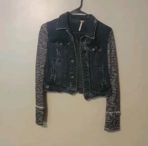 Free People Mujer Boho Negro Denim Tejido Sudadera Chaqueta Talla XS - Imagen 1 de 5
