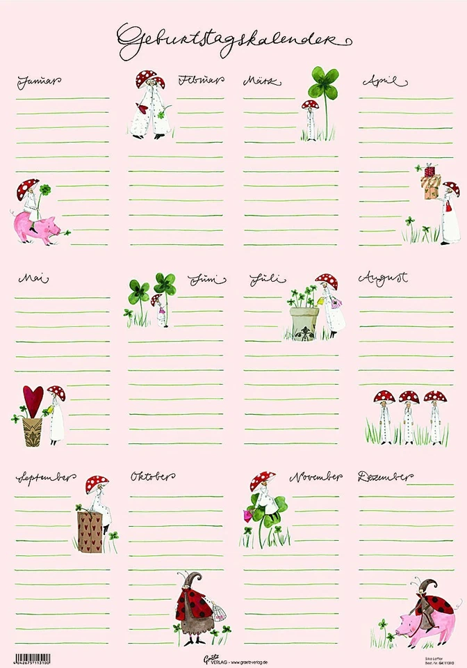 *NEU*SILKE LEFFLER*Geburtstagskalender"Fliegenpilze*35x 50cm - Bild 1 von 1