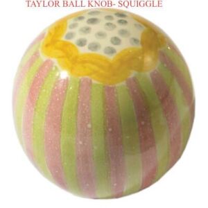 Mackenzie Taylor Ball Knob Squiggle Childs Set Of 2 Pull Majolica Hand Decorated