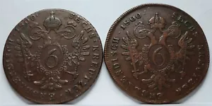 AUSTRIA Hungary Empire Lot 2x 6 Kreuzer 1800 A + S VF+ Vienna Franz Copper #S10 - Picture 1 of 6