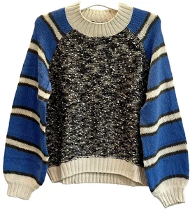 Girls Chunky Knit Sweater L 10/12 Blue Bliss Multi Stripe ✨NEW✨ Treasure & Bond - Picture 1 of 5