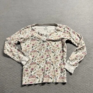 Roller Rabbit White Pink Floral Print Long Sleeve Henley Shirt Sz 8 100% Cotton  - Picture 1 of 4