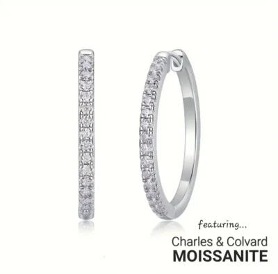 Pendientes de aro de moissanita de 0,75 quilates (Charles y Colvard) Foto 1 de 4